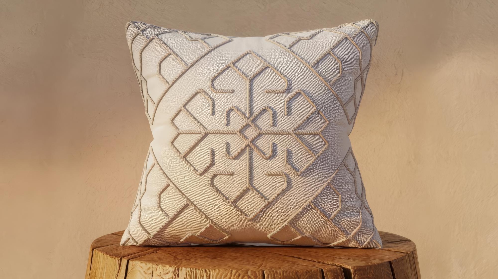 cuscino con ricamo geometrico tono su tono